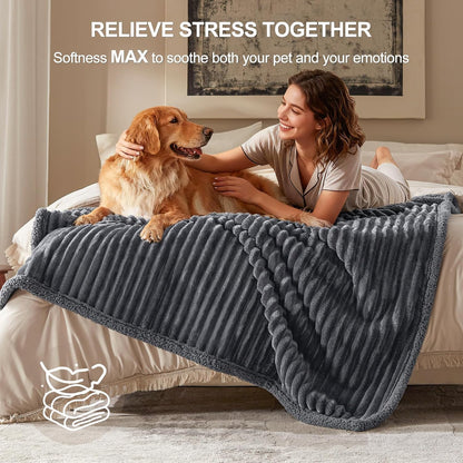 Waterproof Dog Blanket for Large Dogs, Washable Soft Puppy Cat Blanket Flannel Cotton Velour for Sofa Couch Protector, Comfort & Security Reversible Bed Protection for Pet, 50"X60", Gray