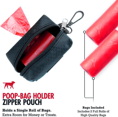 Dog Poop Bag Holder | Works with Any Dog Leash | Zippered Waste Bag Dispenser | Waterproof with Rust-Proof Clip | Convenient Lightweight Design | Includes 2 Rolls of Leak-Proof Bags
