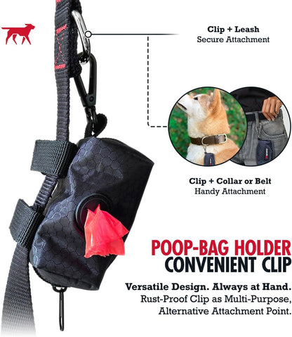 Dog Poop Bag Holder | Works with Any Dog Leash | Zippered Waste Bag Dispenser | Waterproof with Rust-Proof Clip | Convenient Lightweight Design | Includes 2 Rolls of Leak-Proof Bags
