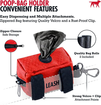 Dog Poop Bag Holder | Works with Any Dog Leash | Zippered Waste Bag Dispenser | Waterproof with Rust-Proof Clip | Convenient Lightweight Design | Includes 2 Rolls of Leak-Proof Bags