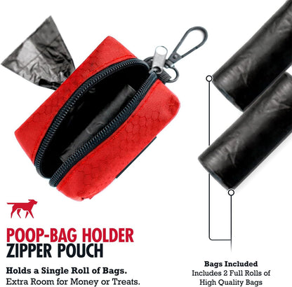 Dog Poop Bag Holder | Works with Any Dog Leash | Zippered Waste Bag Dispenser | Waterproof with Rust-Proof Clip | Convenient Lightweight Design | Includes 2 Rolls of Leak-Proof Bags