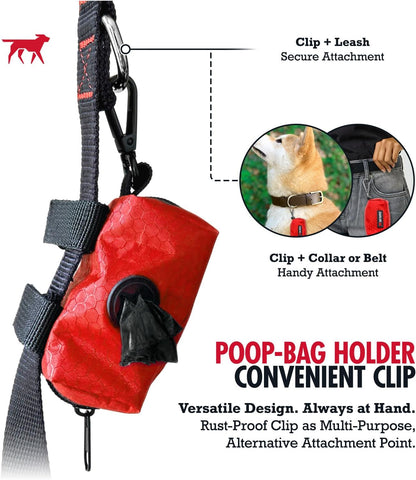 Dog Poop Bag Holder | Works with Any Dog Leash | Zippered Waste Bag Dispenser | Waterproof with Rust-Proof Clip | Convenient Lightweight Design | Includes 2 Rolls of Leak-Proof Bags