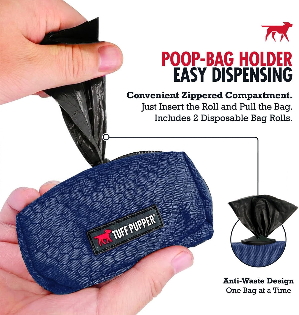 Dog Poop Bag Holder | Works with Any Dog Leash | Zippered Waste Bag Dispenser | Waterproof with Rust-Proof Clip | Convenient Lightweight Design | Includes 2 Rolls of Leak-Proof Bags