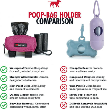 Dog Poop Bag Holder | Works with Any Dog Leash | Zippered Waste Bag Dispenser | Waterproof with Rust-Proof Clip | Convenient Lightweight Design | Includes 2 Rolls of Leak-Proof Bags