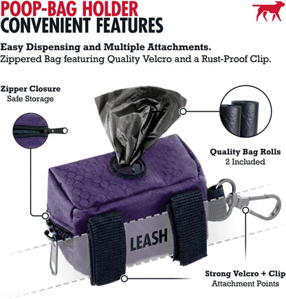 Dog Poop Bag Holder | Works with Any Dog Leash | Zippered Waste Bag Dispenser | Waterproof with Rust-Proof Clip | Convenient Lightweight Design | Includes 2 Rolls of Leak-Proof Bags