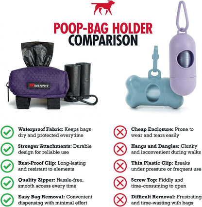 Dog Poop Bag Holder | Works with Any Dog Leash | Zippered Waste Bag Dispenser | Waterproof with Rust-Proof Clip | Convenient Lightweight Design | Includes 2 Rolls of Leak-Proof Bags