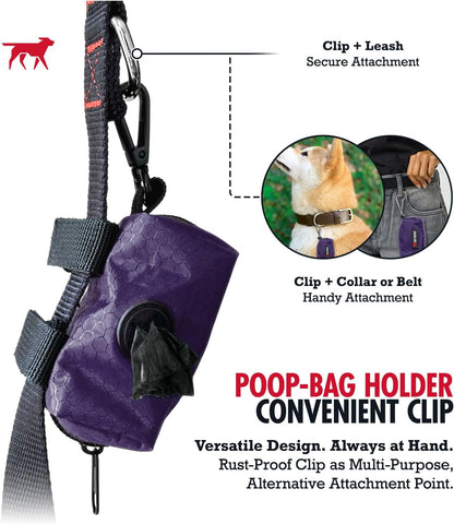 Dog Poop Bag Holder | Works with Any Dog Leash | Zippered Waste Bag Dispenser | Waterproof with Rust-Proof Clip | Convenient Lightweight Design | Includes 2 Rolls of Leak-Proof Bags