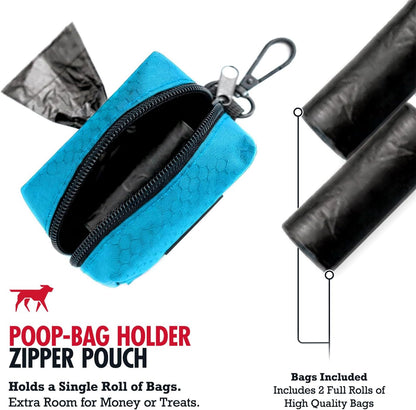 Dog Poop Bag Holder | Works with Any Dog Leash | Zippered Waste Bag Dispenser | Waterproof with Rust-Proof Clip | Convenient Lightweight Design | Includes 2 Rolls of Leak-Proof Bags