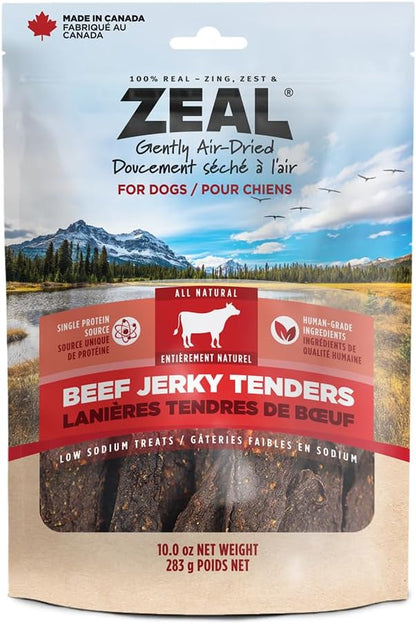 Natural Beef Jerky Tenders for Dogs, 100% Real Canadian Beef, High Protein 24%, Soft Training Treats, Air-Dried, Grain Free, Made in Canada, 10oz