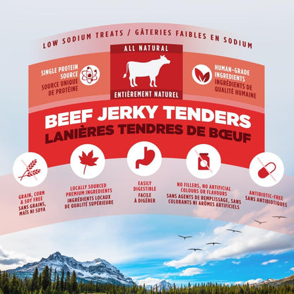 Natural Beef Jerky Tenders for Dogs, 100% Real Canadian Beef, High Protein 24%, Soft Training Treats, Air-Dried, Grain Free, Made in Canada, 10oz