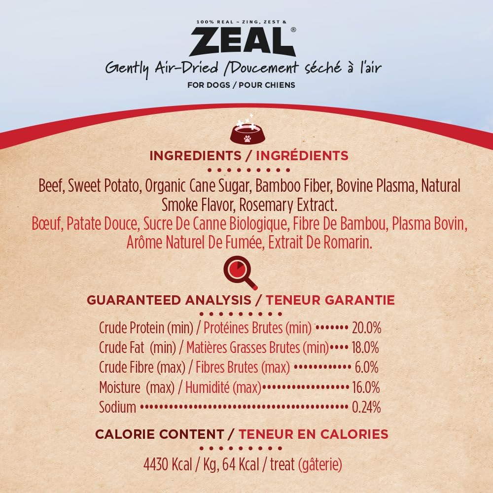 Natural Beef Jerky Tenders for Dogs, 100% Real Canadian Beef, High Protein 24%, Soft Training Treats, Air-Dried, Grain Free, Made in Canada, 10oz