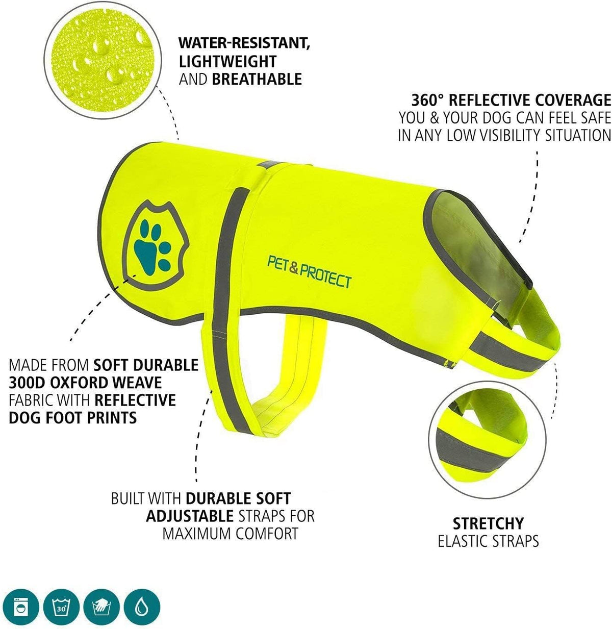 Reflective Dog Coat for Safety – Ideal Dog Vest for High-Visibility When Walking, Jogging or Training – Sizes to Fit Small, Medium, Large Breeds 16-130 lbs (Large) Neon Yellow