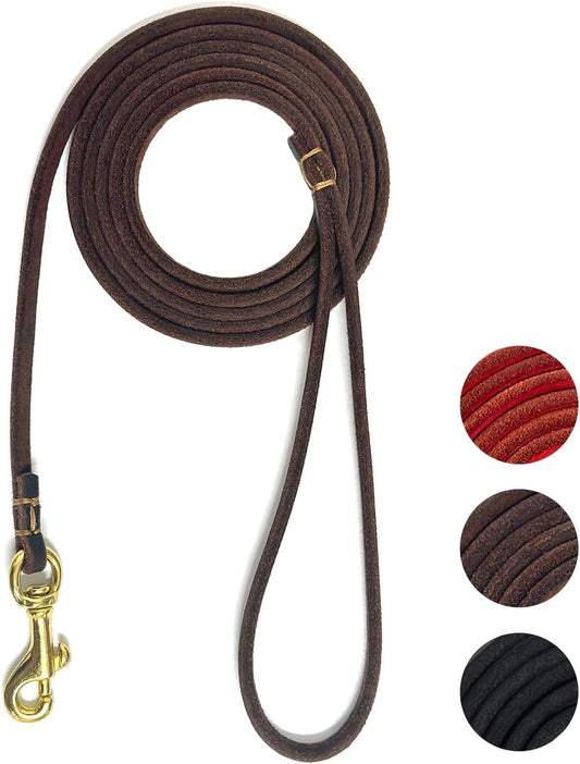 Leather Dog Leash 6 ft x 1/4 inch,Thin and Lightweight Leather Leashes for Small Dogs,Leather Cat Leashes for Small Cats,Soft Genuine Leather Dog Training Leashes for Petite Dogs Brown