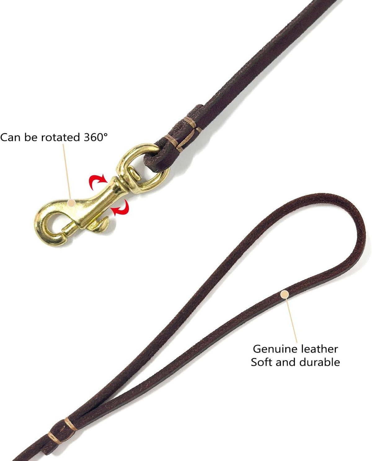 Leather Dog Leash 6 ft x 1/4 inch,Thin and Lightweight Leather Leashes for Small Dogs,Leather Cat Leashes for Small Cats,Soft Genuine Leather Dog Training Leashes for Petite Dogs Brown