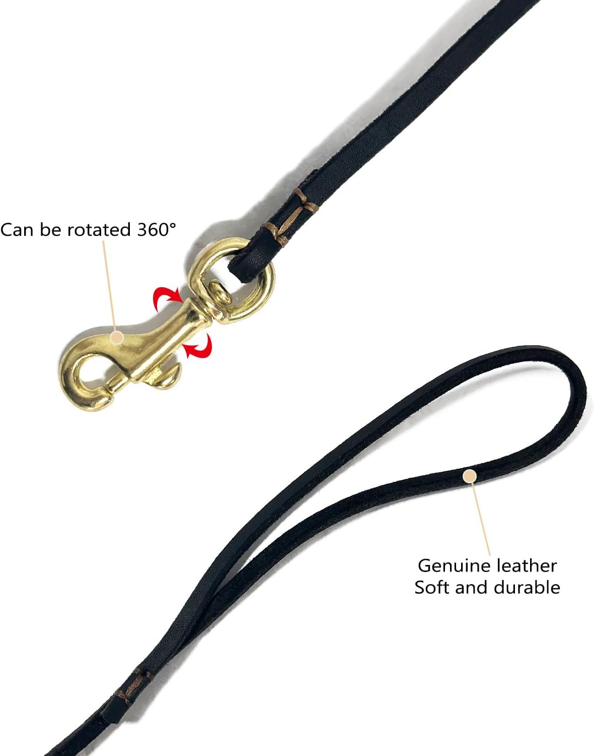 Leather Dog Leash 6 ft x 1/4 inch,Thin and Lightweight Leather Leashes for Small Dogs,Leather Cat Leashes for Small Cats,Soft Genuine Leather Dog Training Leashes for Petite Dogs Brown