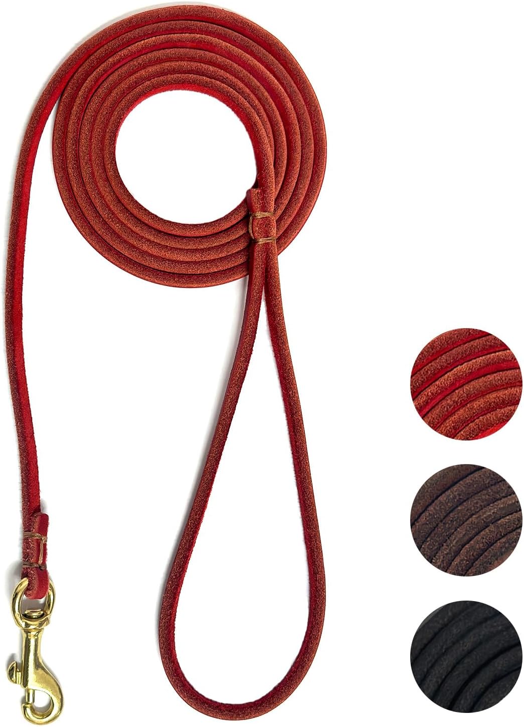 Leather Dog Leash 6 ft x 1/4 inch,Thin and Lightweight Leather Leashes for Small Dogs,Leather Cat Leashes for Small Cats,Soft Genuine Leather Dog Training Leashes for Petite Dogs Brown