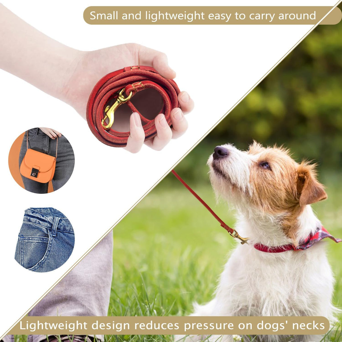 Leather Dog Leash 6 ft x 1/4 inch,Thin and Lightweight Leather Leashes for Small Dogs,Leather Cat Leashes for Small Cats,Soft Genuine Leather Dog Training Leashes for Petite Dogs Brown