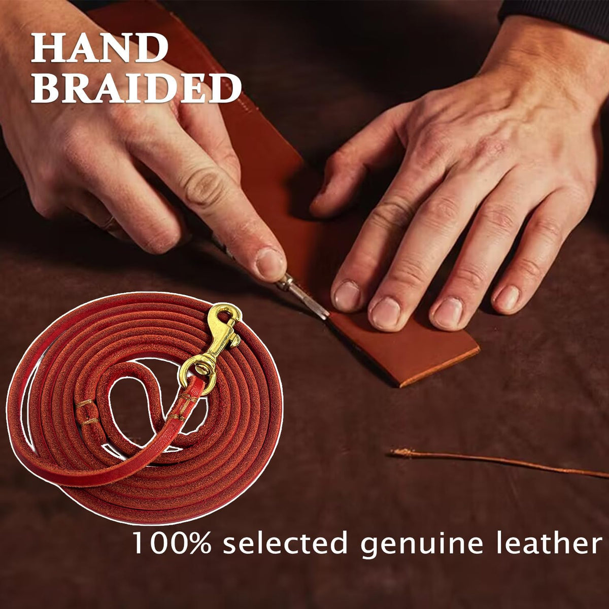 Leather Dog Leash 6 ft x 1/4 inch,Thin and Lightweight Leather Leashes for Small Dogs,Leather Cat Leashes for Small Cats,Soft Genuine Leather Dog Training Leashes for Petite Dogs Brown