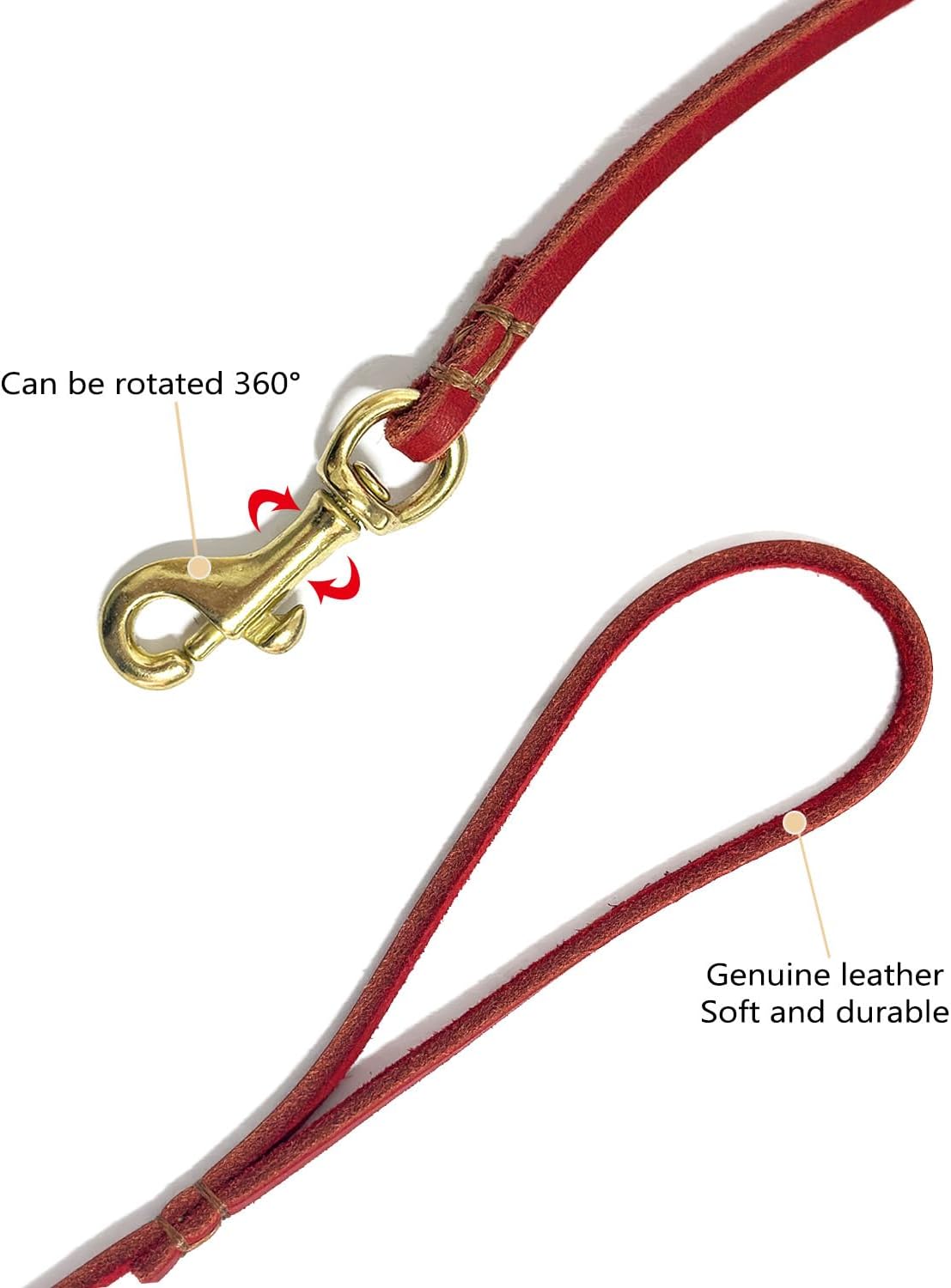 Leather Dog Leash 6 ft x 1/4 inch,Thin and Lightweight Leather Leashes for Small Dogs,Leather Cat Leashes for Small Cats,Soft Genuine Leather Dog Training Leashes for Petite Dogs Brown