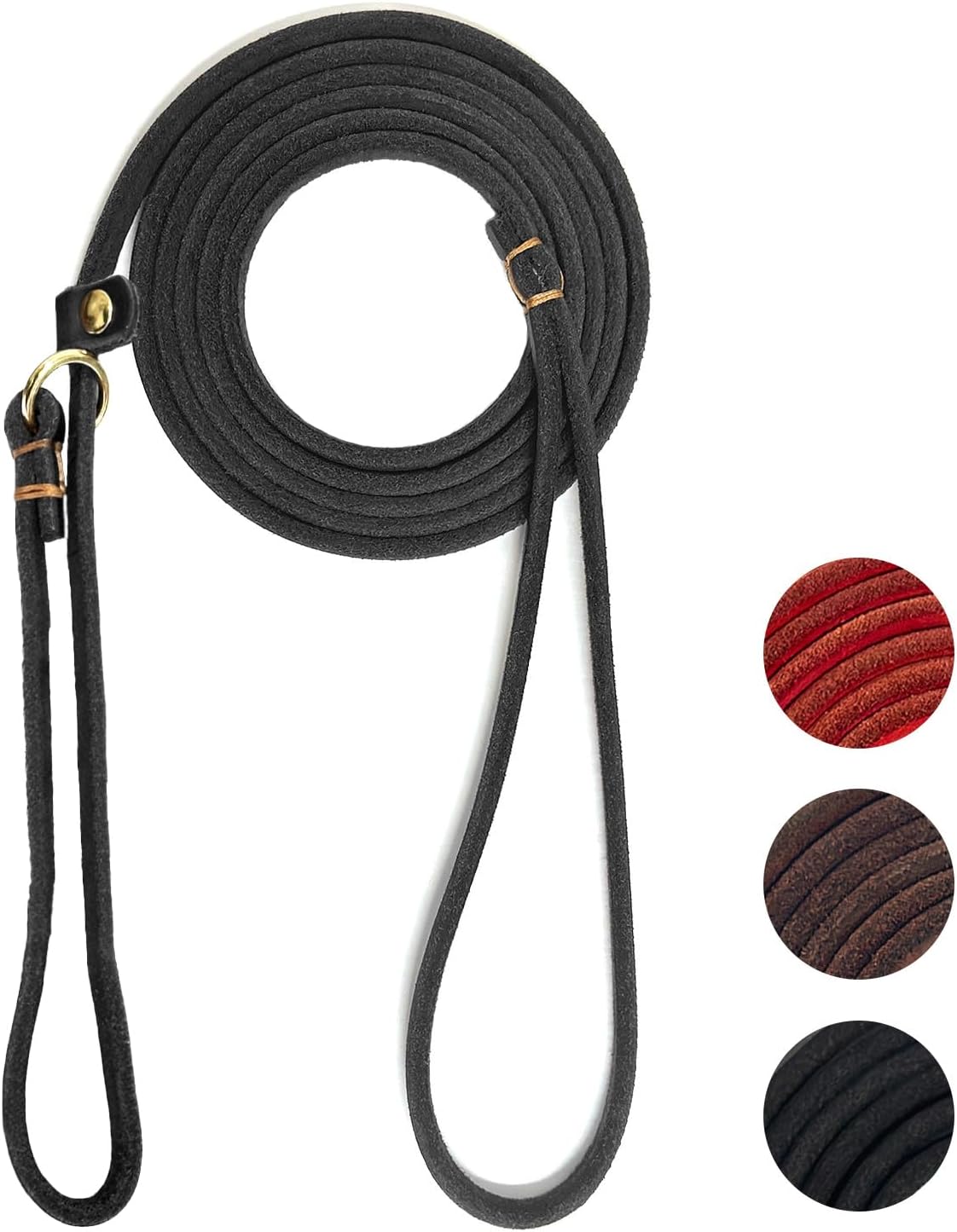 Leather Dog Leash 6 ft x 1/4 inch,Thin and Lightweight Leather Leashes for Small Dogs,Leather Cat Leashes for Small Cats,Soft Genuine Leather Dog Training Leashes for Petite Dogs Brown