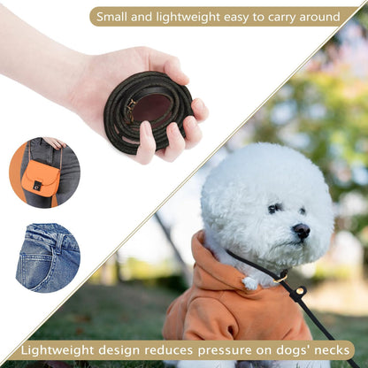 Leather Dog Leash 6 ft x 1/4 inch,Thin and Lightweight Leather Leashes for Small Dogs,Leather Cat Leashes for Small Cats,Soft Genuine Leather Dog Training Leashes for Petite Dogs Brown