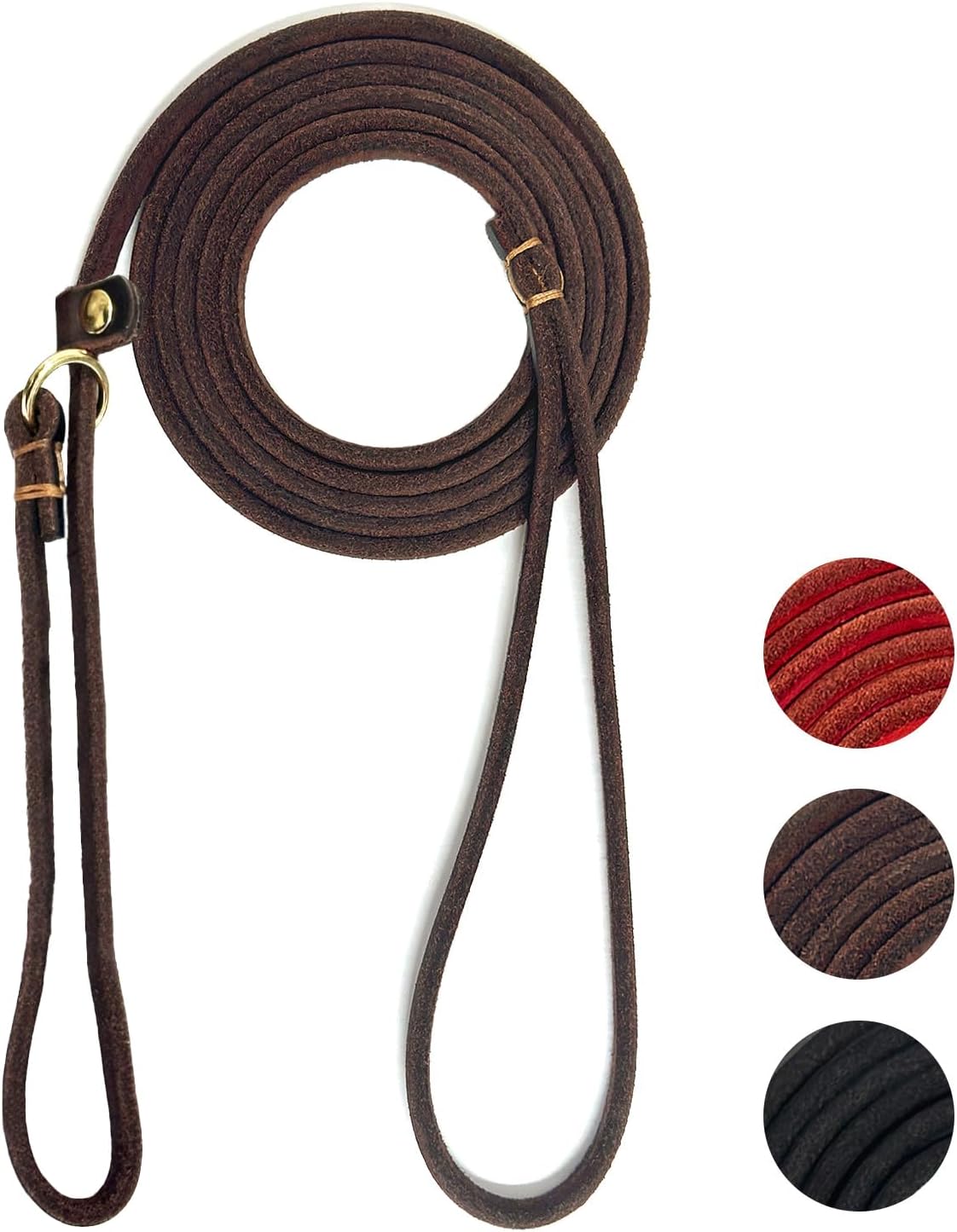 Leather Dog Leash 6 ft x 1/4 inch,Thin and Lightweight Leather Leashes for Small Dogs,Leather Cat Leashes for Small Cats,Soft Genuine Leather Dog Training Leashes for Petite Dogs Brown