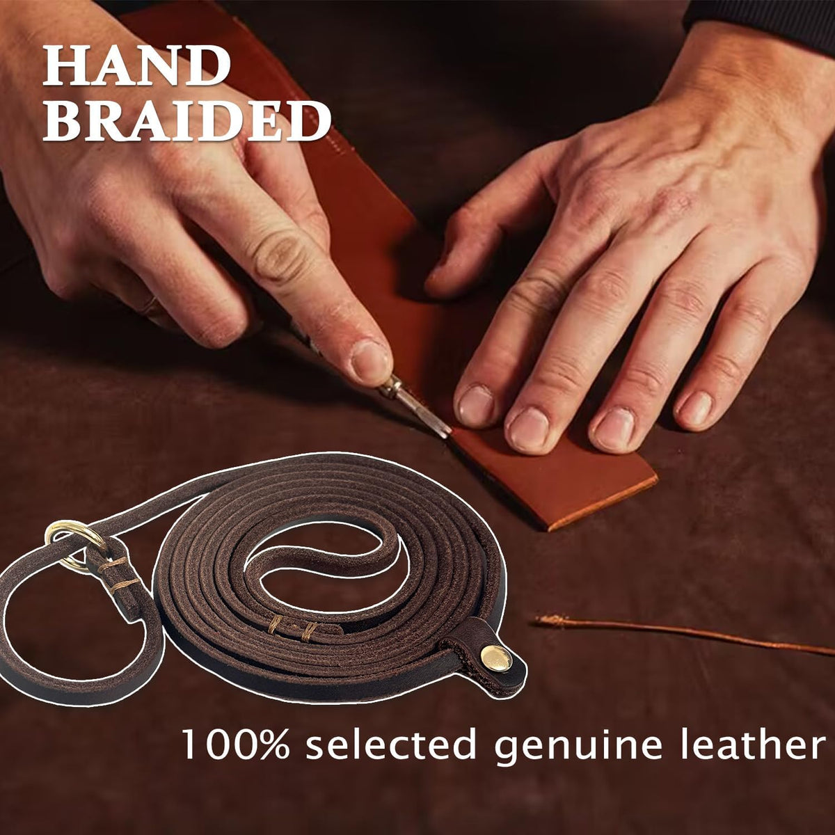 Leather Dog Leash 6 ft x 1/4 inch,Thin and Lightweight Leather Leashes for Small Dogs,Leather Cat Leashes for Small Cats,Soft Genuine Leather Dog Training Leashes for Petite Dogs Brown