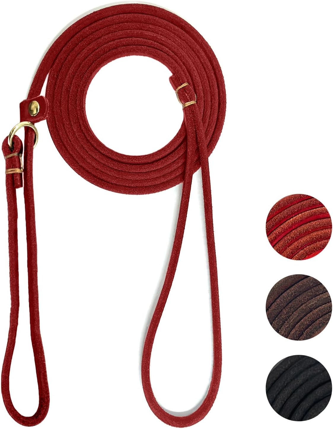 Leather Dog Leash 6 ft x 1/4 inch,Thin and Lightweight Leather Leashes for Small Dogs,Leather Cat Leashes for Small Cats,Soft Genuine Leather Dog Training Leashes for Petite Dogs Brown