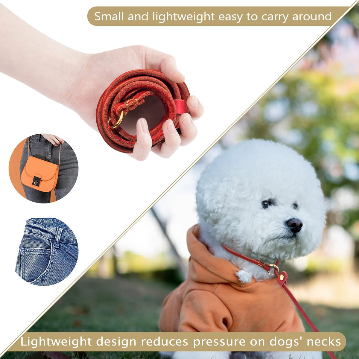 Leather Dog Leash 6 ft x 1/4 inch,Thin and Lightweight Leather Leashes for Small Dogs,Leather Cat Leashes for Small Cats,Soft Genuine Leather Dog Training Leashes for Petite Dogs Brown