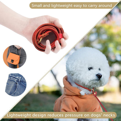Leather Dog Leash 6 ft x 1/4 inch,Thin and Lightweight Leather Leashes for Small Dogs,Leather Cat Leashes for Small Cats,Soft Genuine Leather Dog Training Leashes for Petite Dogs Brown