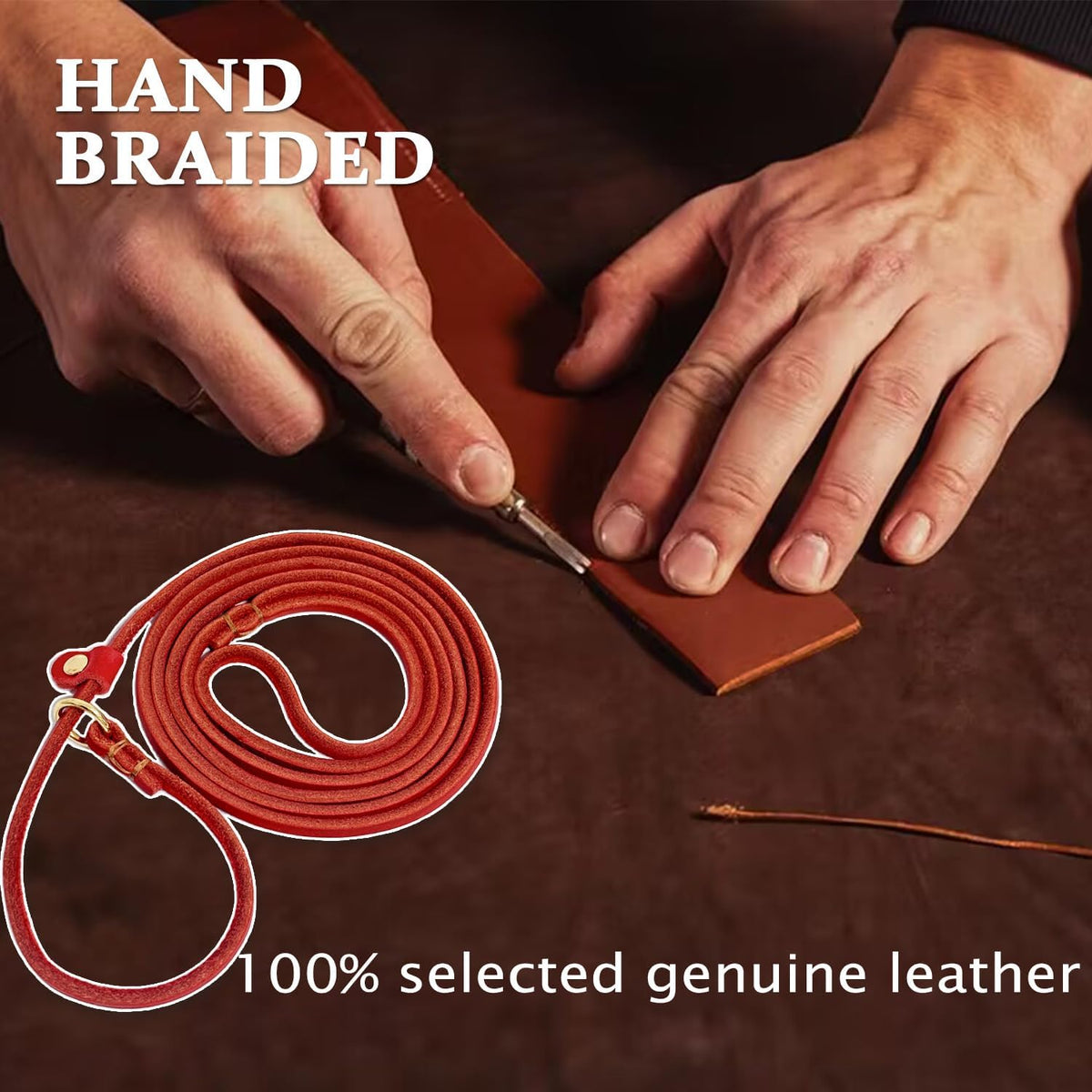 Leather Dog Leash 6 ft x 1/4 inch,Thin and Lightweight Leather Leashes for Small Dogs,Leather Cat Leashes for Small Cats,Soft Genuine Leather Dog Training Leashes for Petite Dogs Brown