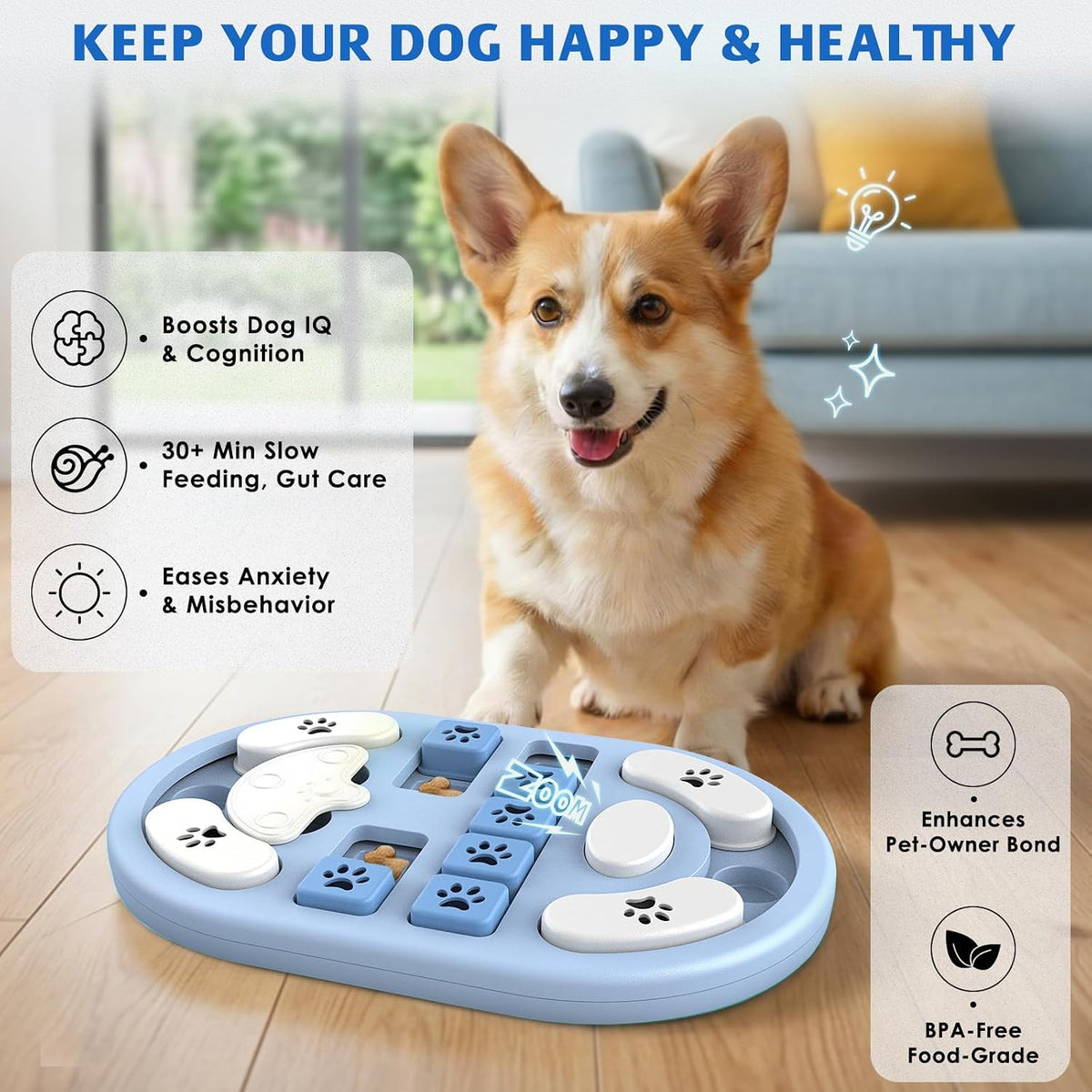 Dog Puzzle Toy, Interactive Treat Dispensing Toys, Blue