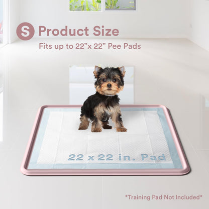 Pee Pad Tray Holder for Dogs - Fits Up to 22 x 22 in. Square Potty Training Pads No Spill Raised Lip High Edge Silicone Mat, Extra Thick and Non-Slip for Indoor Floor Protection (Small, Pink)