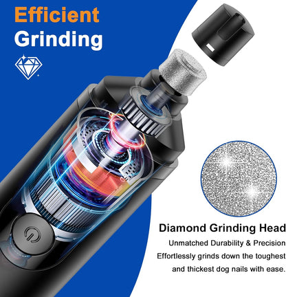 Dog Nail Grinder, Quiet and Low-Vibration Dog Nail Trimmers for Large Dogs, Medium, Small Dogs Cats Pets, Upgrade Professional Electric Pet Paws Toenail Grooming Tool Black