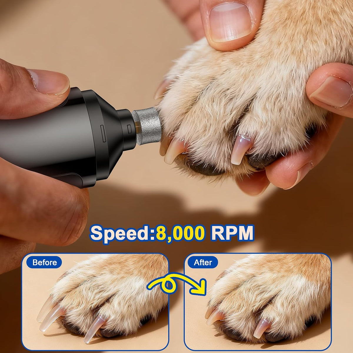 Dog Nail Grinder, Quiet and Low-Vibration Dog Nail Trimmers for Large Dogs, Medium, Small Dogs Cats Pets, Upgrade Professional Electric Pet Paws Toenail Grooming Tool Black