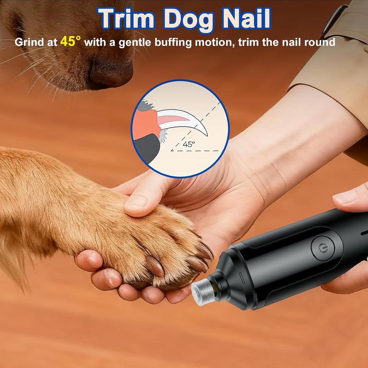 Dog Nail Grinder, Quiet and Low-Vibration Dog Nail Trimmers for Large Dogs, Medium, Small Dogs Cats Pets, Upgrade Professional Electric Pet Paws Toenail Grooming Tool Black