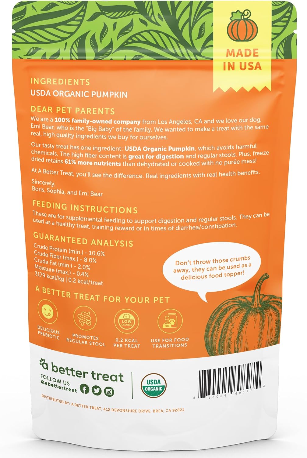 – Freeze Dried Organic Pumpkin Dog and Cat Treats, Organic, Single Ingredient | Natural, Healthy, Diabetic Friendly | Made in The USA