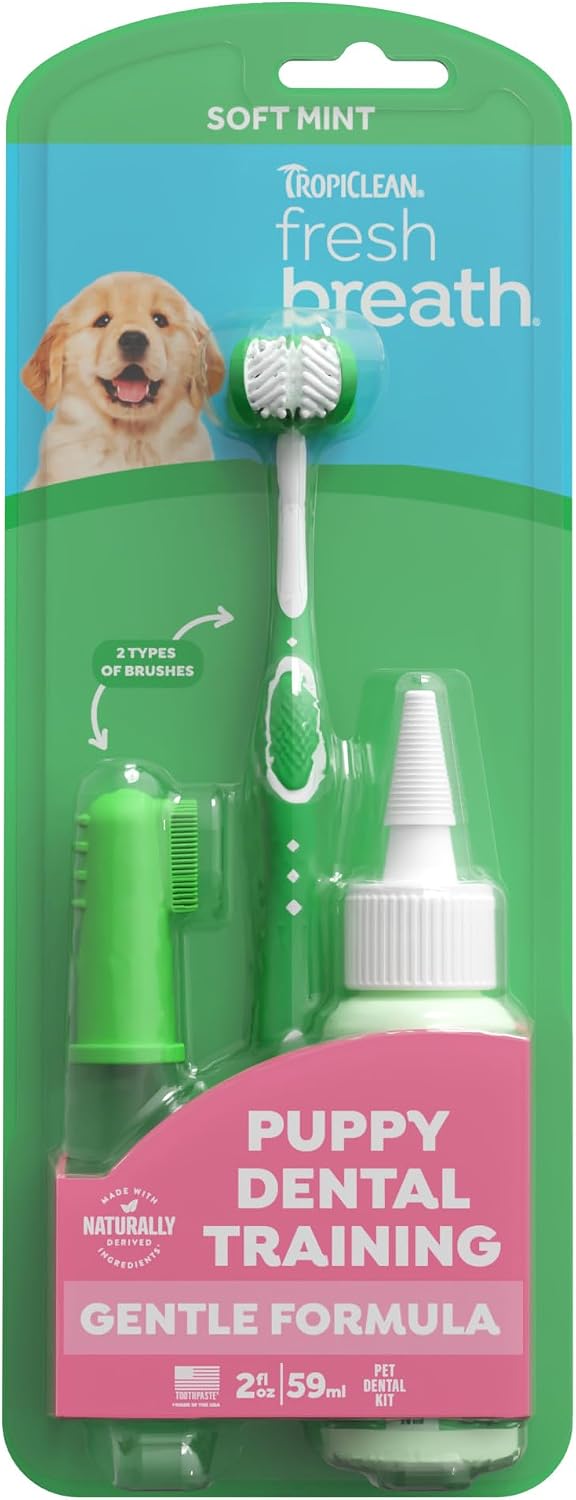 Fresh Breath Toothbrush and Toothpaste Kit for Puppies, Teeth Cleaning Kit to Prevent Plaque & Tartar, Breath Freshener, Dog Dental Care