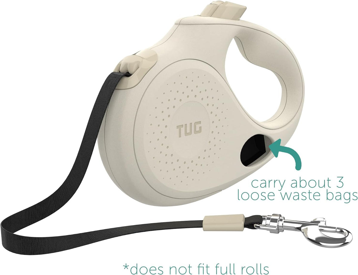 Oval 360° Tangle-Free Retractable Dog Leash with Integrated Waste Bag Dispenser (Small, Cream)