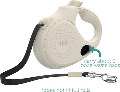 Oval 360° Tangle-Free Retractable Dog Leash with Integrated Waste Bag Dispenser (Small, Cream)