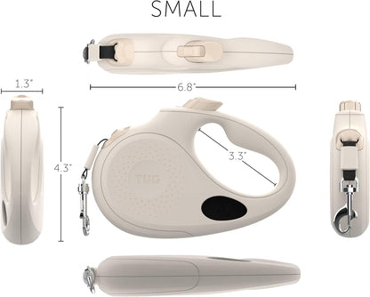 Oval 360° Tangle-Free Retractable Dog Leash with Integrated Waste Bag Dispenser (Small, Cream)