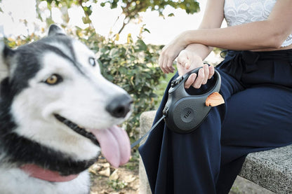 Oval 360° Tangle-Free Retractable Dog Leash with Integrated Waste Bag Dispenser (Small, Cream)