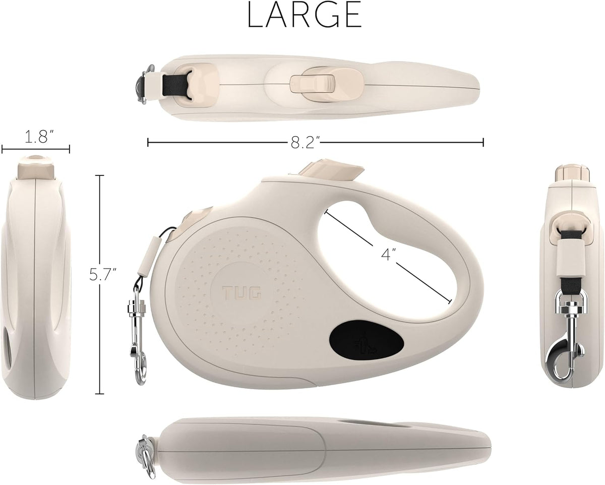 Oval 360° Tangle-Free Retractable Dog Leash with Integrated Waste Bag Dispenser (Small, Cream)