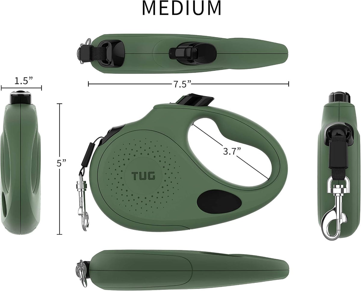 Oval 360° Tangle-Free Retractable Dog Leash with Integrated Waste Bag Dispenser (Small, Cream)
