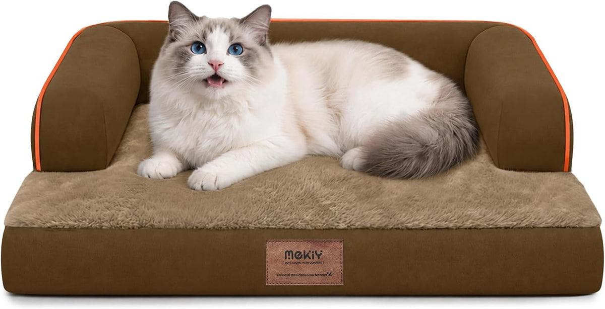 Orthopedic Washable Dog Bed with Bolster for Medium to Large Dogs | Pillow Support for Neck Relief, Egg Crate Foam, Waterproof Liner, Anti-Slip Bottom, Removable Bolster Cover, 36 x 27 Inch