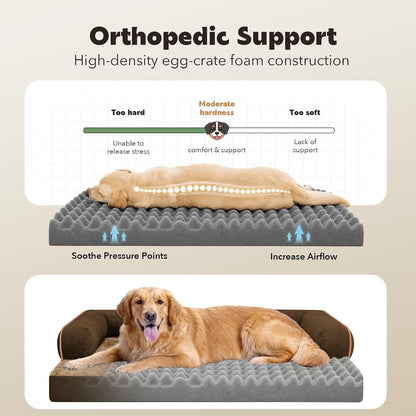 Orthopedic Washable Dog Bed with Bolster for Medium to Large Dogs | Pillow Support for Neck Relief, Egg Crate Foam, Waterproof Liner, Anti-Slip Bottom, Removable Bolster Cover, 36 x 27 Inch
