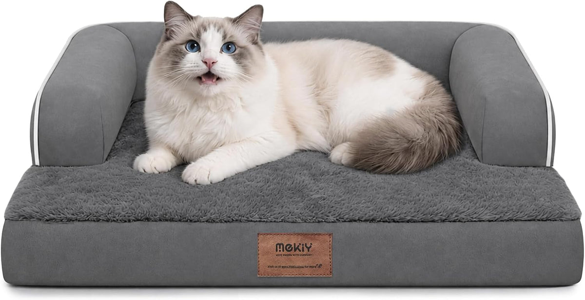 Orthopedic Washable Dog Bed with Bolster for Medium to Large Dogs | Pillow Support for Neck Relief, Egg Crate Foam, Waterproof Liner, Anti-Slip Bottom, Removable Bolster Cover, 36 x 27 Inch