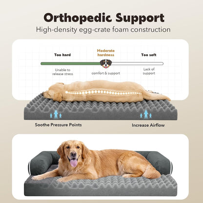 Orthopedic Washable Dog Bed with Bolster for Medium to Large Dogs | Pillow Support for Neck Relief, Egg Crate Foam, Waterproof Liner, Anti-Slip Bottom, Removable Bolster Cover, 36 x 27 Inch