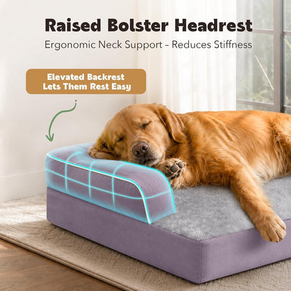 Orthopedic Washable Dog Bed with Bolster for Medium to Large Dogs | Pillow Support for Neck Relief, Egg Crate Foam, Waterproof Liner, Anti-Slip Bottom, Removable Bolster Cover, 36 x 27 Inch