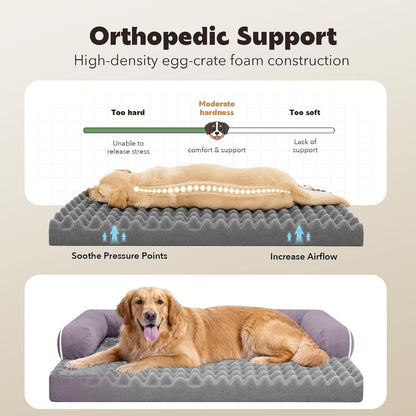 Orthopedic Washable Dog Bed with Bolster for Medium to Large Dogs | Pillow Support for Neck Relief, Egg Crate Foam, Waterproof Liner, Anti-Slip Bottom, Removable Bolster Cover, 36 x 27 Inch